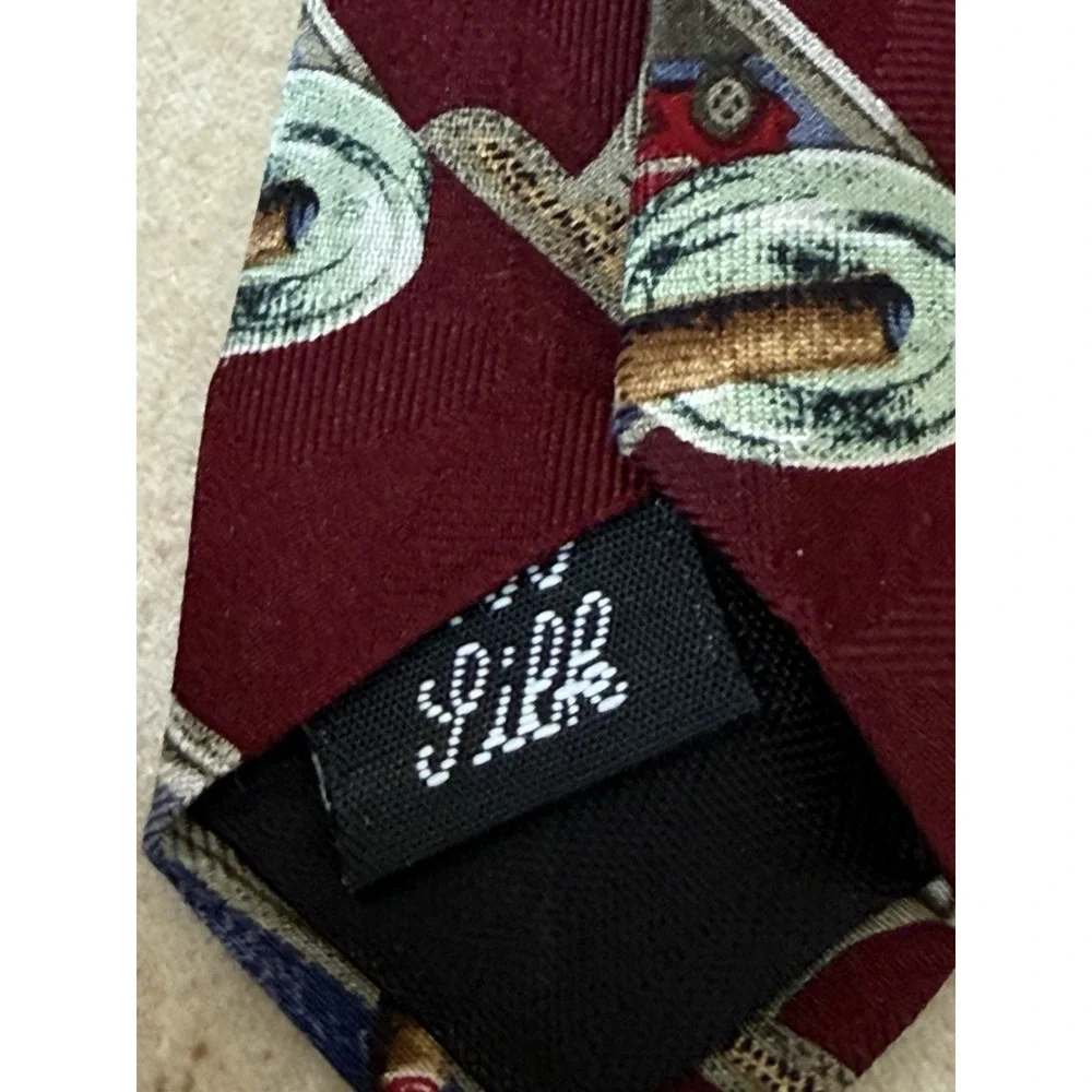 Prestige Silk Magazine Panel Tie Classic Car Cigar Ashtray Maroon 57.5 x 4 USA